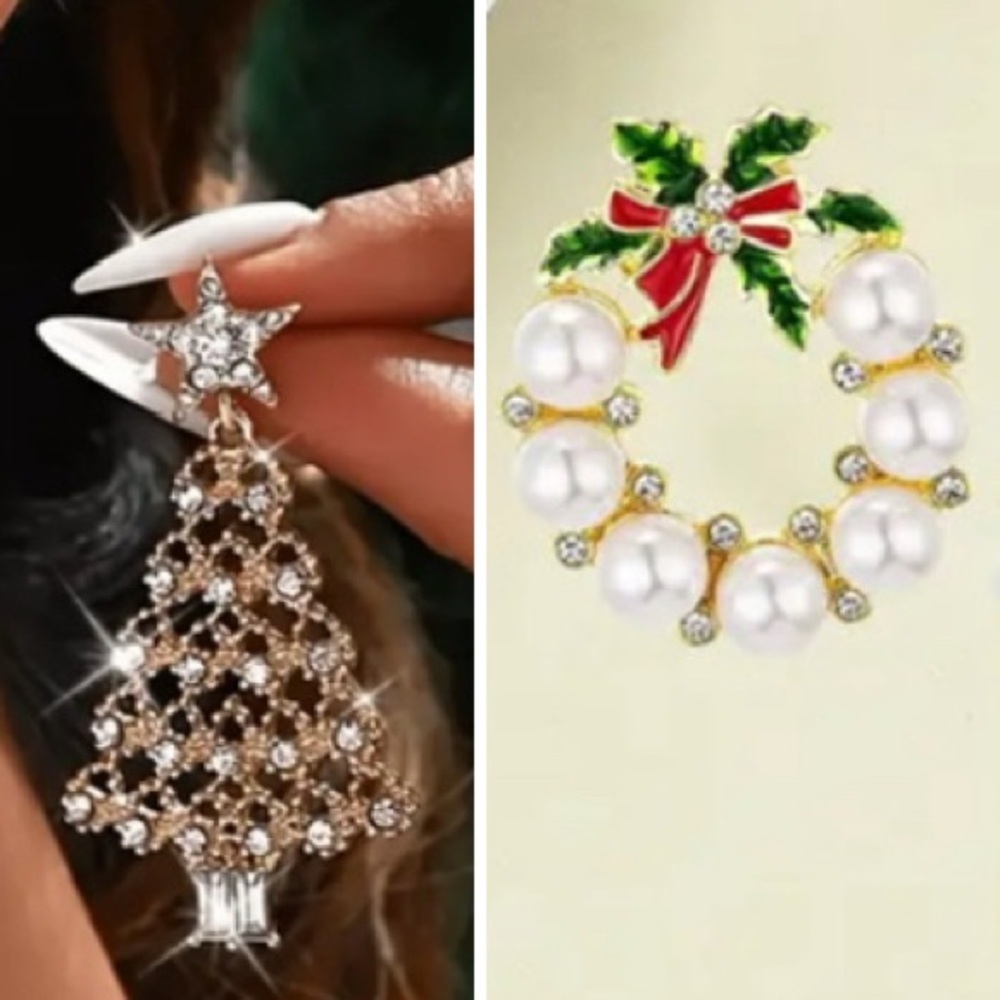Festive Christmas Tree and Wreath Earrings